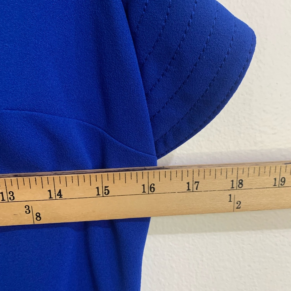 Calvin Klein fitted flutter Ruffle Sleeve Dress Royal Blue Size 10 Office Career - Picture 6 of 11